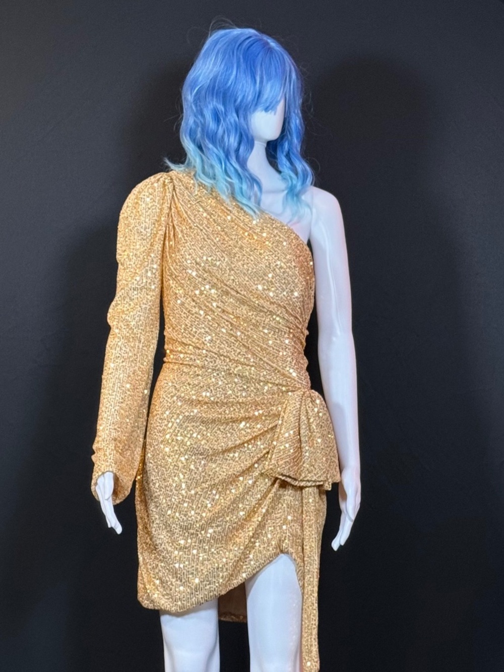 Mac Duggal Gold Sequined Mini Dress